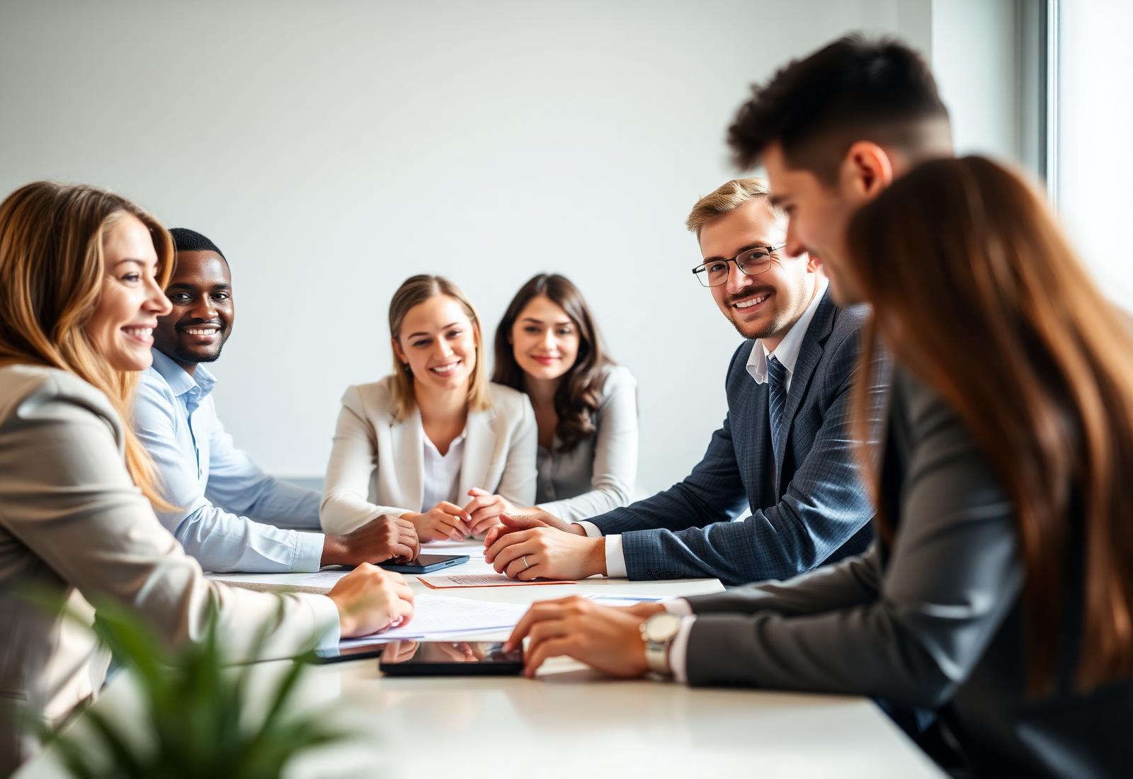 Professionals collaborating in a modern office